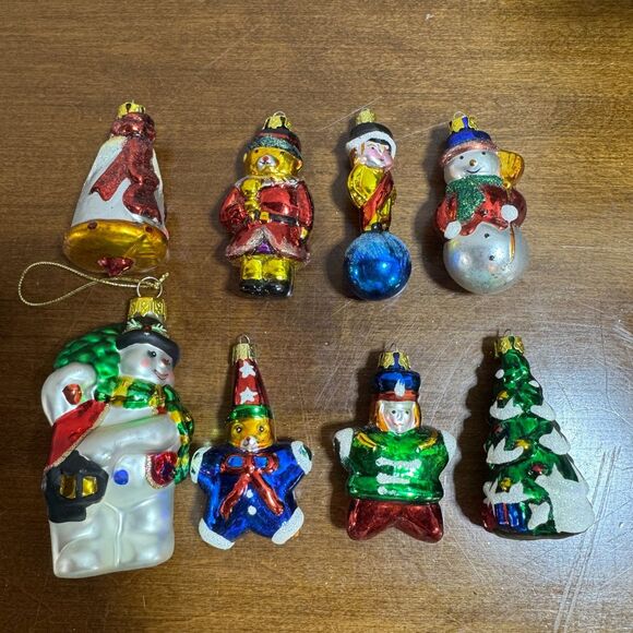 Vintage Kurt Adler Blown Glass Ornaments Tree Snowman Bear Set of 8 - Picture 1 of 12